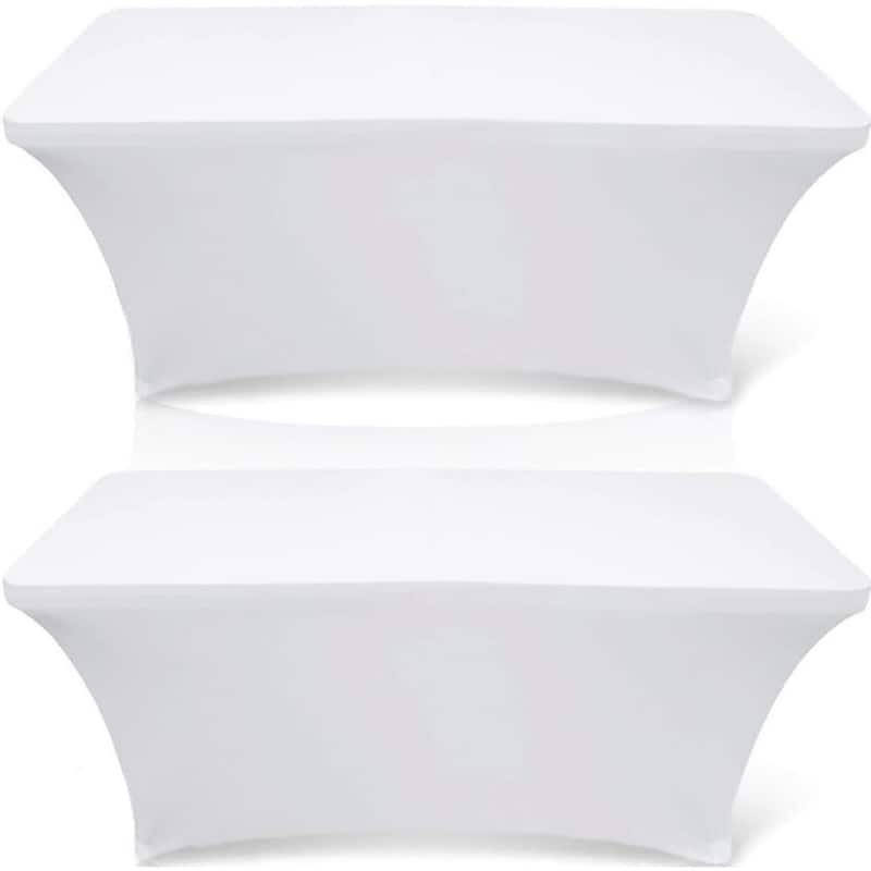 Stretch Spandex Table Covers, 2 Pack Fitted Tablecloths for Rectangle Tables - White - 4ft Tables