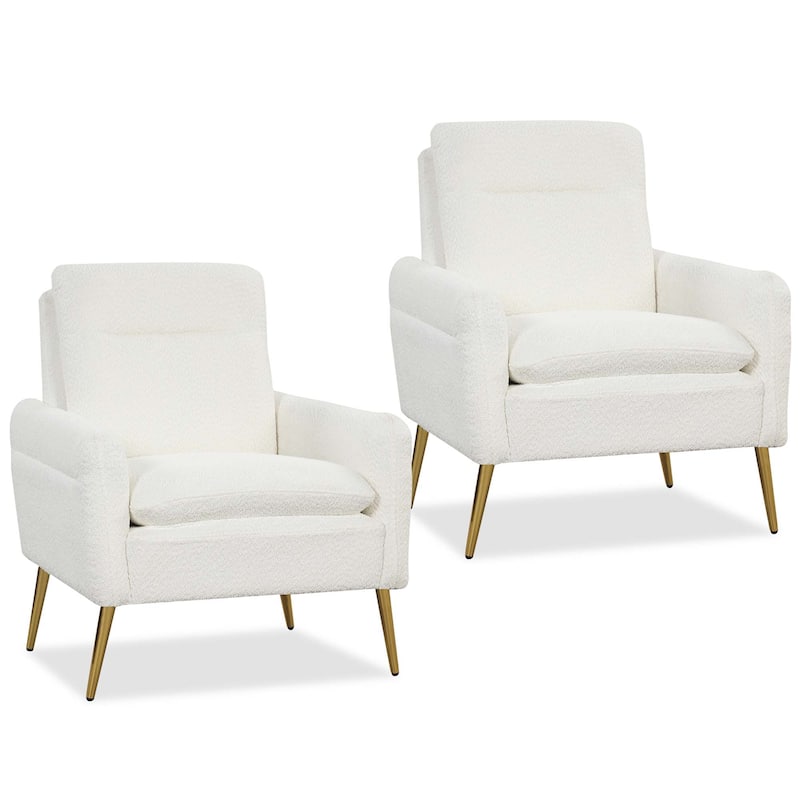 Costway Modern Accent Chair Upholstered Sherpa Armchair w/ Tapered - 2 PCS