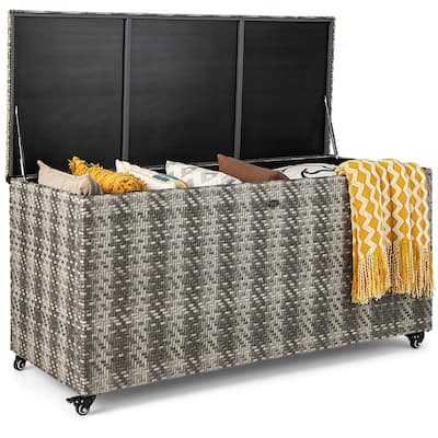 Gymax 2-in-1 PE Wicker Outdoor Storage Box Furniture Deck Box Garden