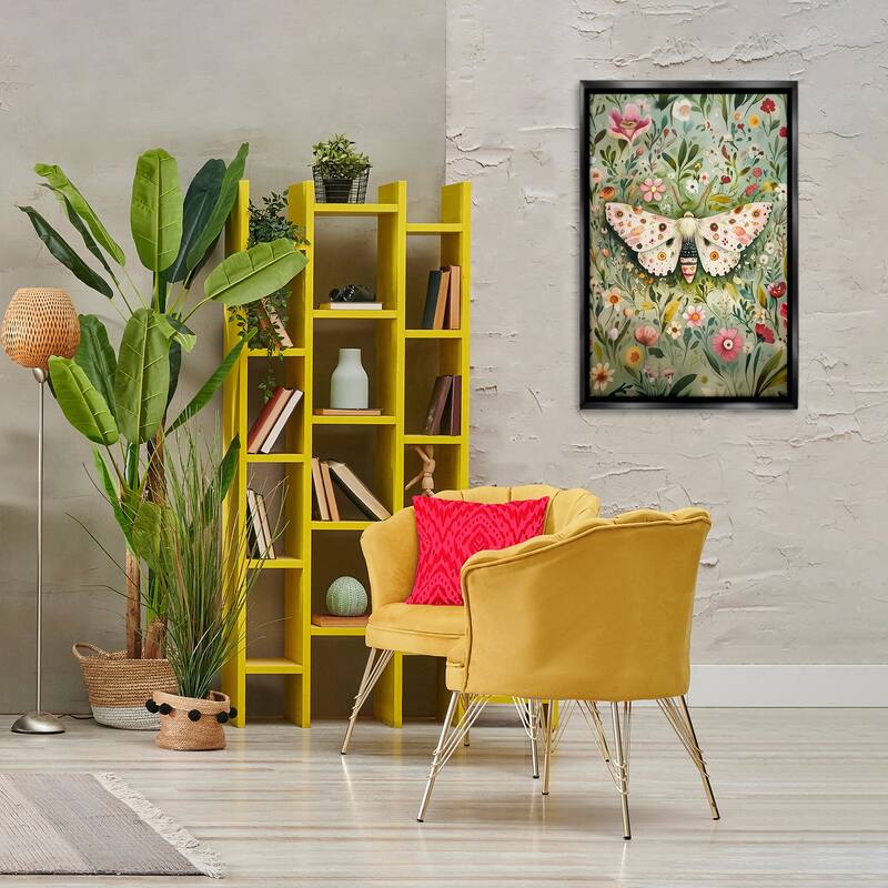 Stupell Floral Moth & Botanicals Framed Floater Canvas Wall Art Design By The Dutch Lady