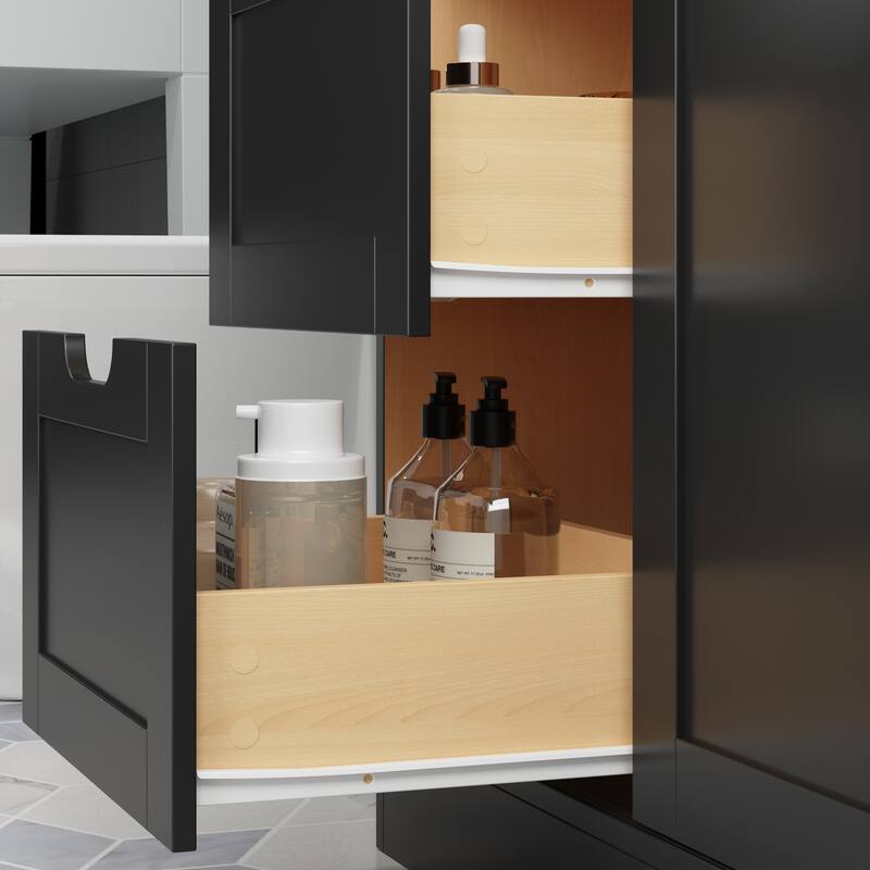 Elegant Wooden Storage Cabinet with Sliding Doors and Multiple Shelves