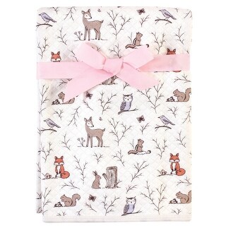 Hudson Baby Infant Girl Quilted Multi-Purpose Swaddle, Receiving, Stroller Blanket, Enchanted Forest 1-Pack, One Size