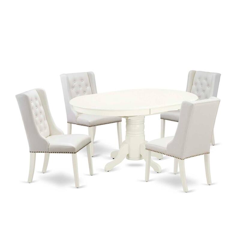 HomeStock 5-Piece Linen White Finish Solid Wood Top Dining table with 4 Chairs