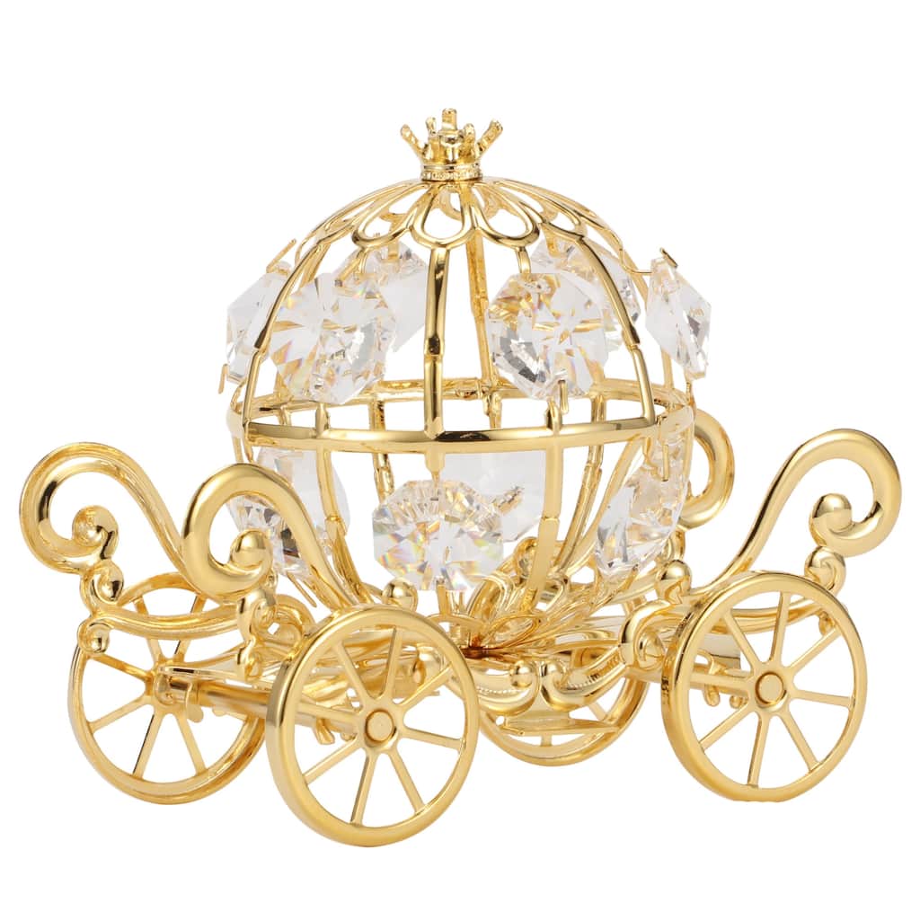 Matashi Home Decorative Tabletop Showpiece 24K Gold Plated Crystal Studded Small Princess Pumpkin Coach Ornament