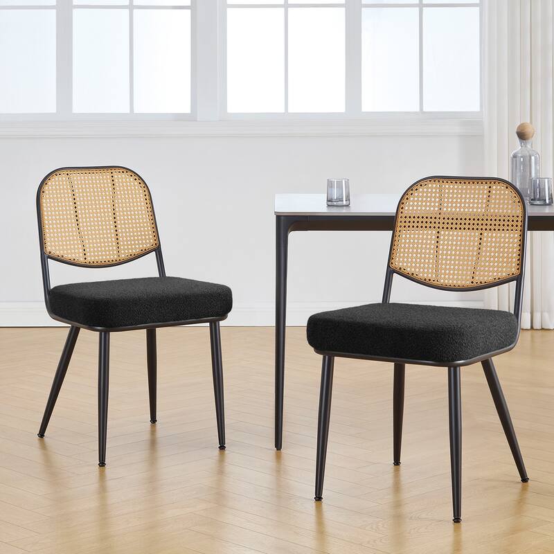 Upholstered Rattan Dining Chairs Set of 2 Side Chair - 33.86"H x 18.9"W x 22.83"D