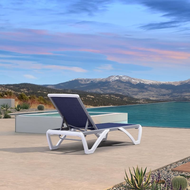 PURPLE LEAF Patio Chair Set Plastic Outdoor Chaise Lounge Chairs with Table for Outside Lawn Poolside,Grey - 76" x 27.4"x12.2"