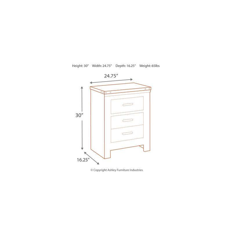 Zoey Nightstand w 2 Drawers, USB Port, Rustic Brown Plank Details