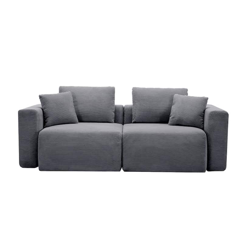 Corduroy Sectional Modular Sofa with Square Arms & Ottoman Extension for Flexible Arrangements - Loveseats - Basalt Grey