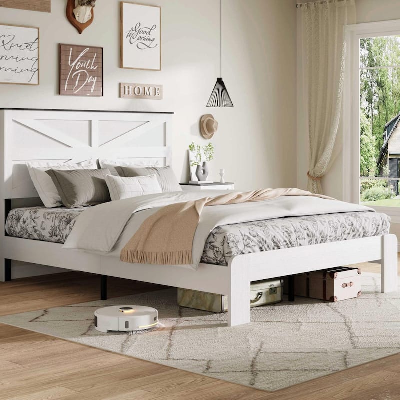 Modern Minimalist Bed with Headboard - Clean Lines Design - Queen