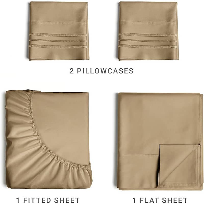 CGK Linens Brushed Microfiber Soft Wrinkle free 4 Piece Bed Sheet Set
