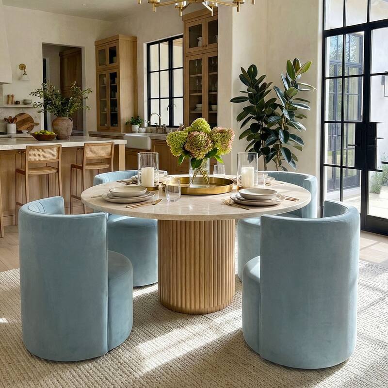 Velvet Swivel Dining Chairs with Rolling Casters, Upholstered Barrel Back Dining ArmChairs