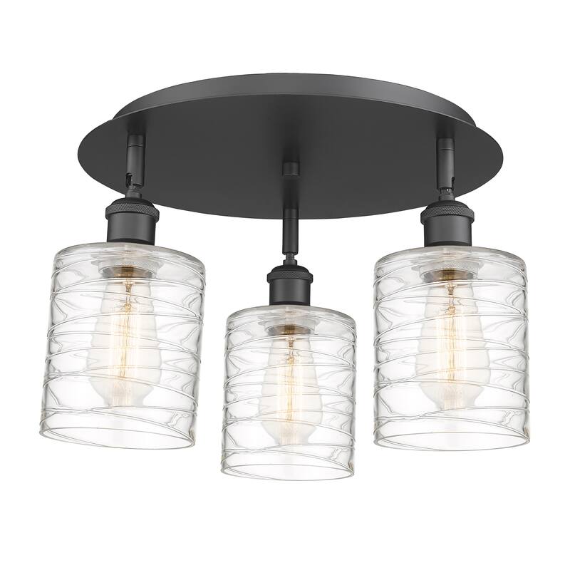 Innovations Lighting Cobbleskill - 3 Light 17" Flush Mount - Deco Swirl/Matte Black