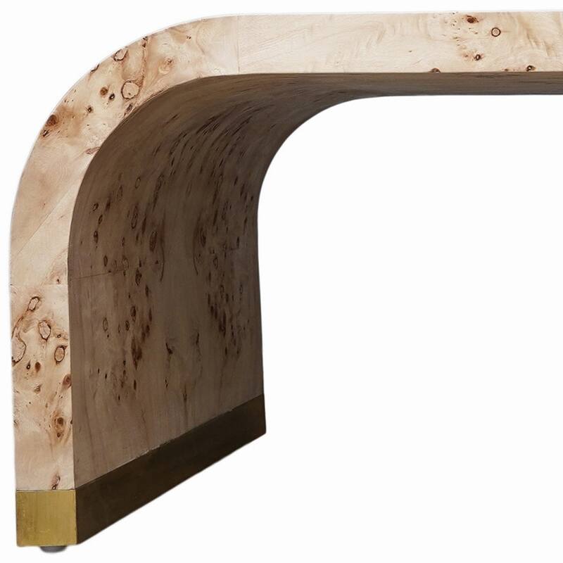 HomeRoots 24" Natural And Brass Wood And Brass Oval Coffee Table - 24' X '18' X '44
