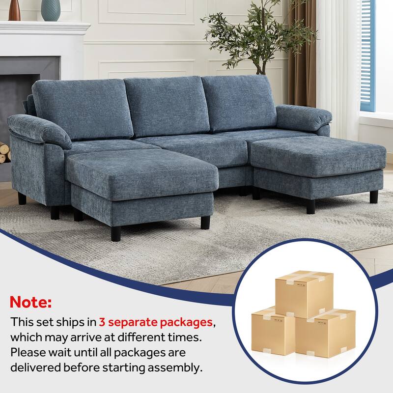 U-Shaped Chenille Upholstered Modular Sectional Sofa Couch with 2 Ottomans