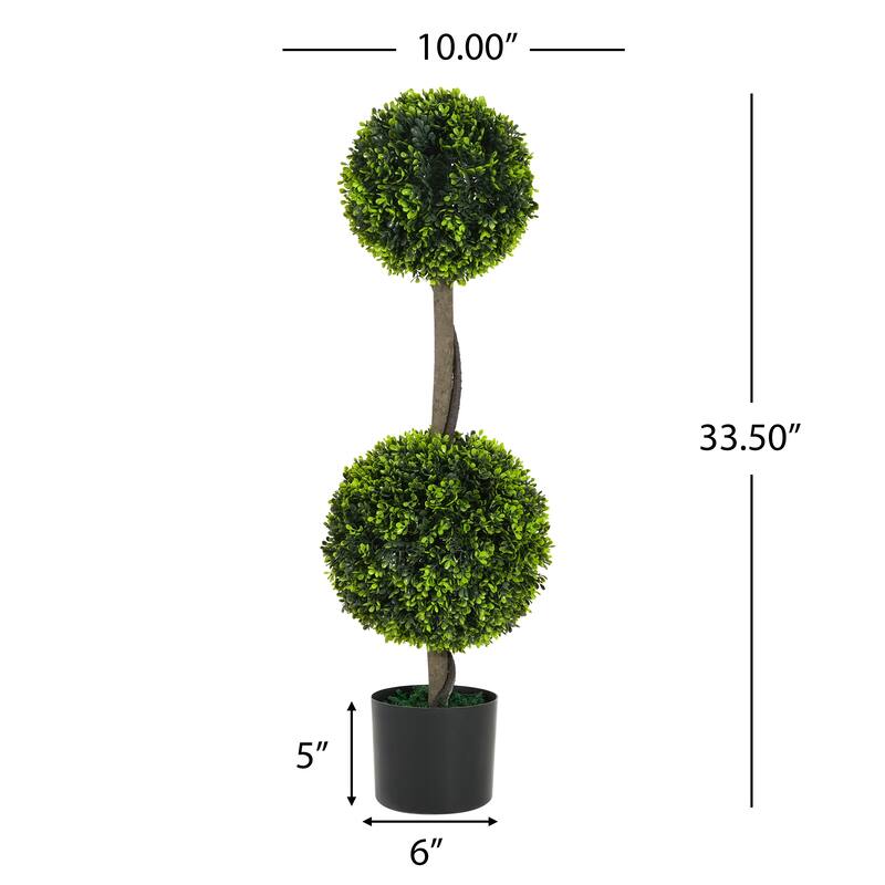 Roomfitters 34'' Artificial Topiary Boxwood Tree Double Ball Set of 2, Faux Decorative Plants for Home Office