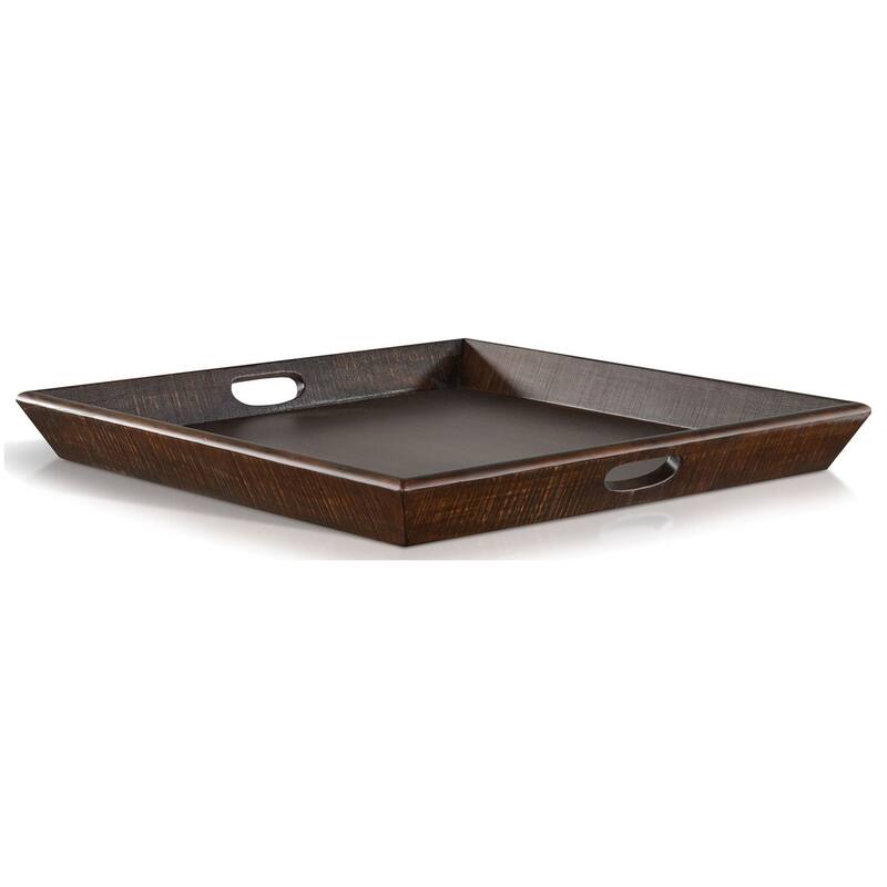 Flint Decorative Serving Tray, 27x27 Square Dark Rustic Oak Brown