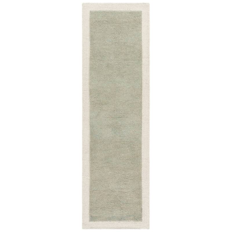 SAFAVIEH Handmade Metro Kleanthi Border Wool Rug - 2'3" x 8' Runner - Sage/Ivory