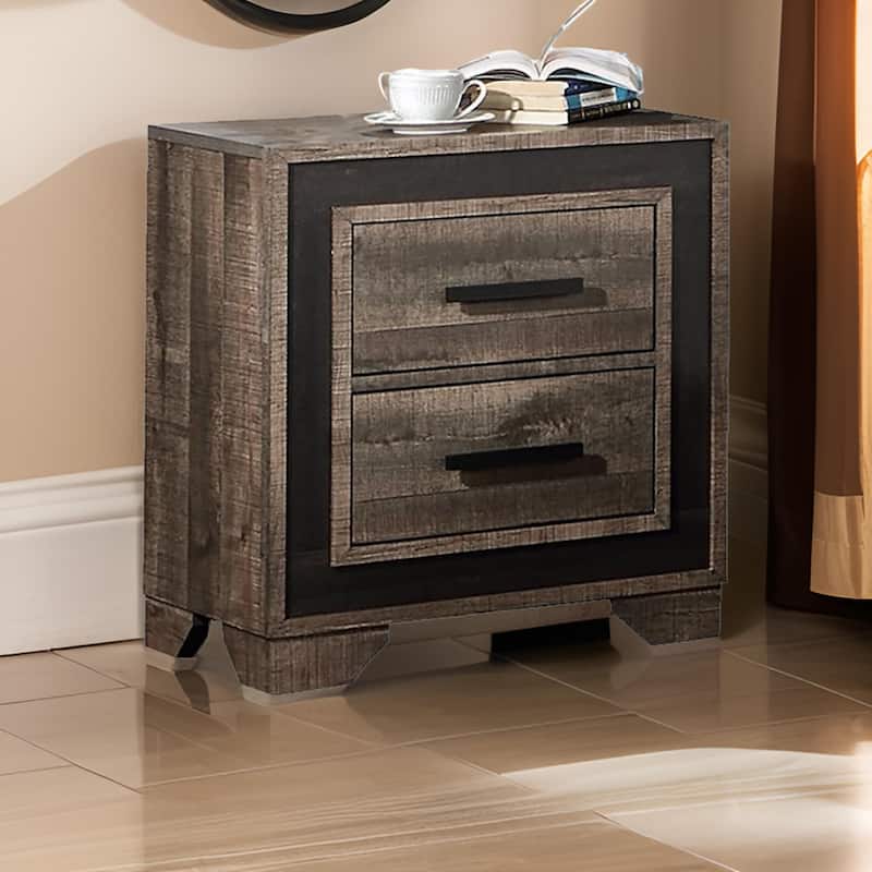 Nny 26 Inch Nightstand with 2 Drawers, Black Handles, Brown Wood Finish