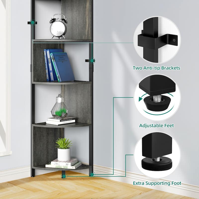 Herrell 5-Tier Corner Bookshelf 68" Tall Modern Free Standing Zigzag Corner Bookcase