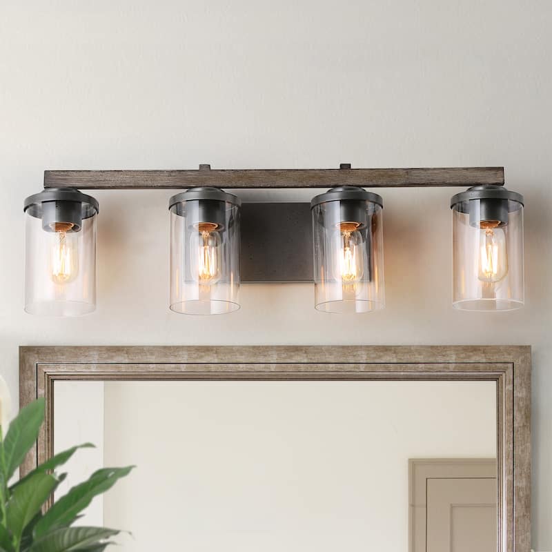 Fora Modern Farmhouse 3/4-Light Bathroom Vanity Lights Glass Wall Sconces - 4-Light