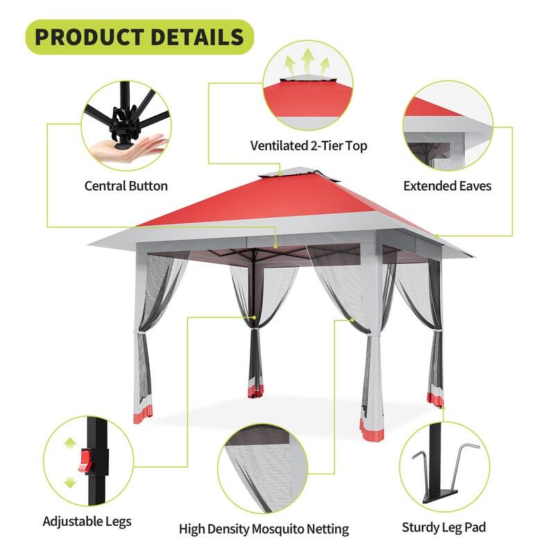 13' x 13' Pop Up Gazebo, Outdoor Canopy Tent with Mosquito Netting & Double Roof, Ez Up Event Tent with Wheeled Bag