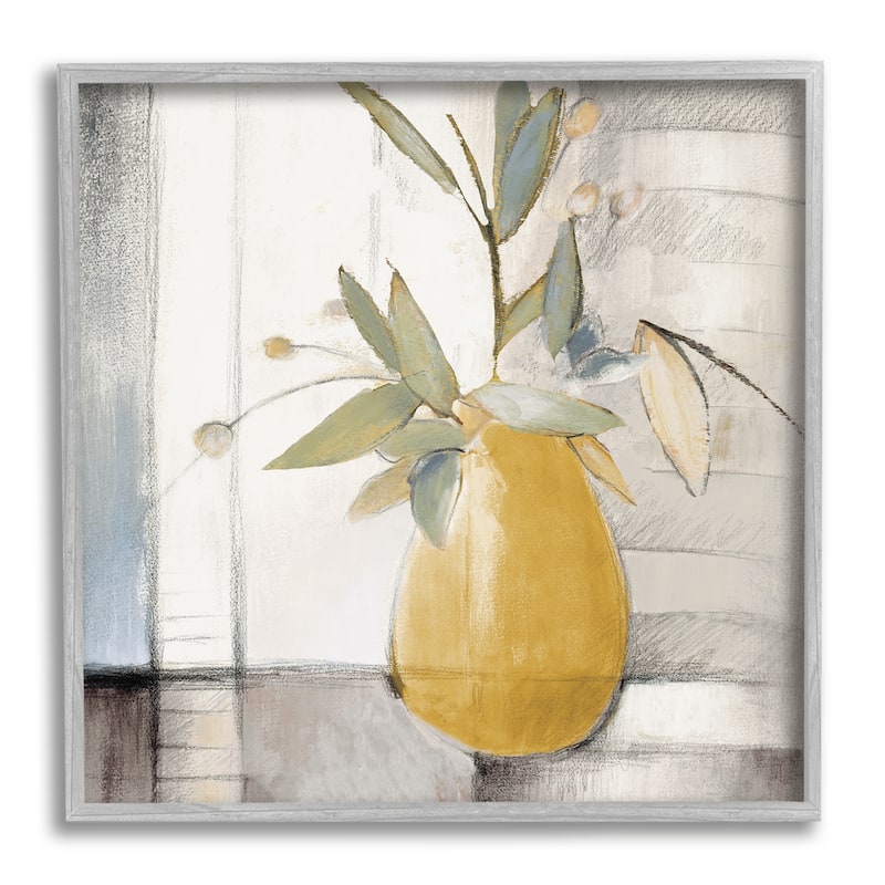 Stupell Abstract Quaint Potted Plant Green Leaves Grey Wall Framed Wall Art