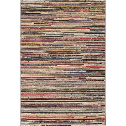 Striped Gabbeh Kashkoli Area Rug Hand-knotted Oriental Wool Carpet - 3'0" x 4'10"