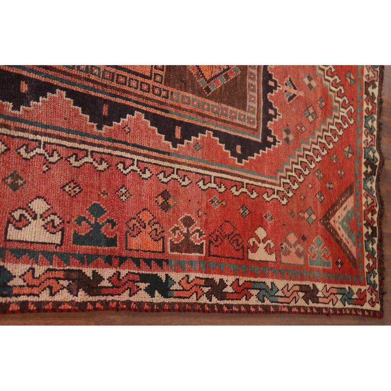 Hand Knotted Oriental 100% Wool Carpet Traditional Tribal Red Qashqai Area Rug - 9' 4'' X 4' 10''