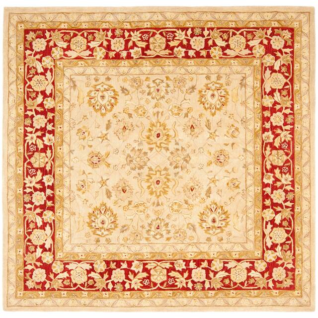 SAFAVIEH Anatolia Angeline Traditional Oriental Hand-spun Wool Rug - 8' x 8' Square - Ivory/Red