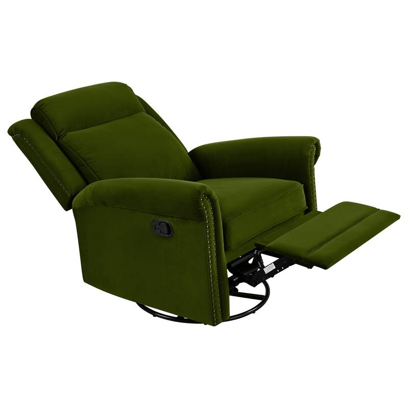 Home Theater Swivel Recliner Chair, Manual Rocking Nursery Rocker w/Adjustable Backrest Rolled Arms Lounge Chair with Rivet Trim