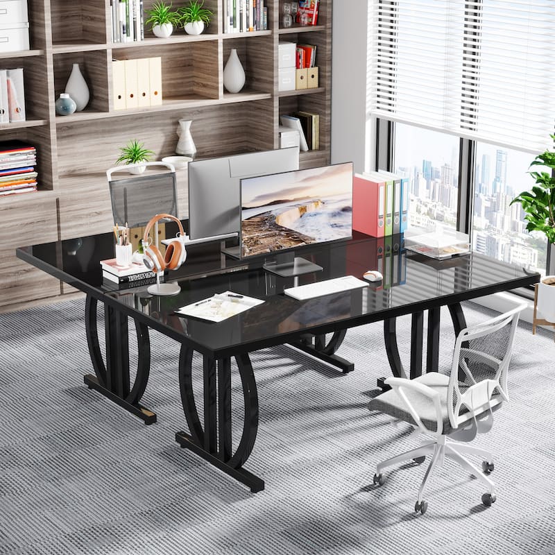 63-Inch Modern Computer Desk with Metal Frame for Home Office, Black