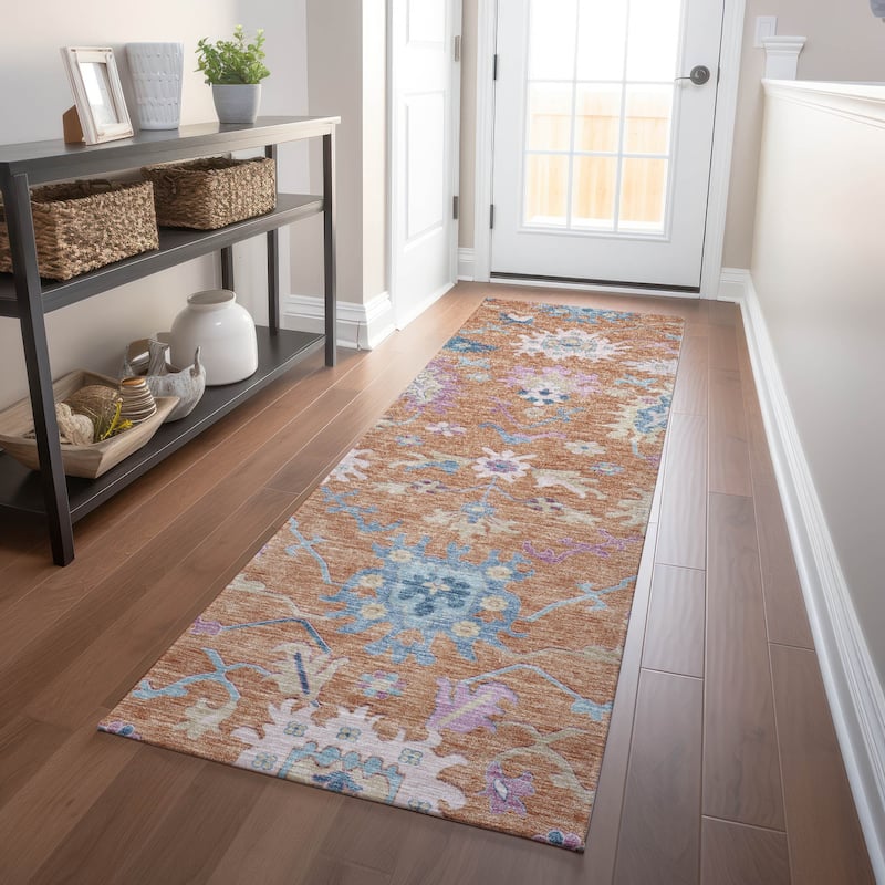 Machine Washable Indoor/ Outdoor Causal Traditional Chantille Rug - Orange - 2'3" x 7'6"
