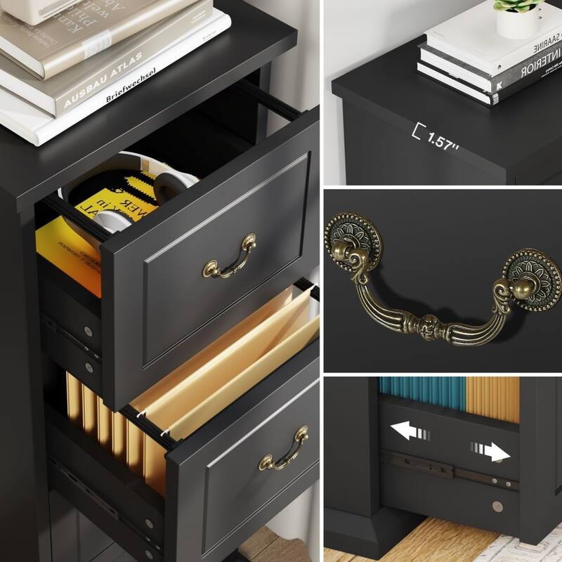 Wood File Cabinet, Tall Filing Storage Printer Stand for A4/Letter/Legal Size, Home Office Document Accent Cabinet