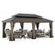 preview thumbnail 1 of 16, Sunjoy 12x20 ft. Wood Gazebo, Outdoor Patio Steel Hardtop Gazebo, Cedar Framed Wooden Gazebo with 2-tier Metal Roof Black