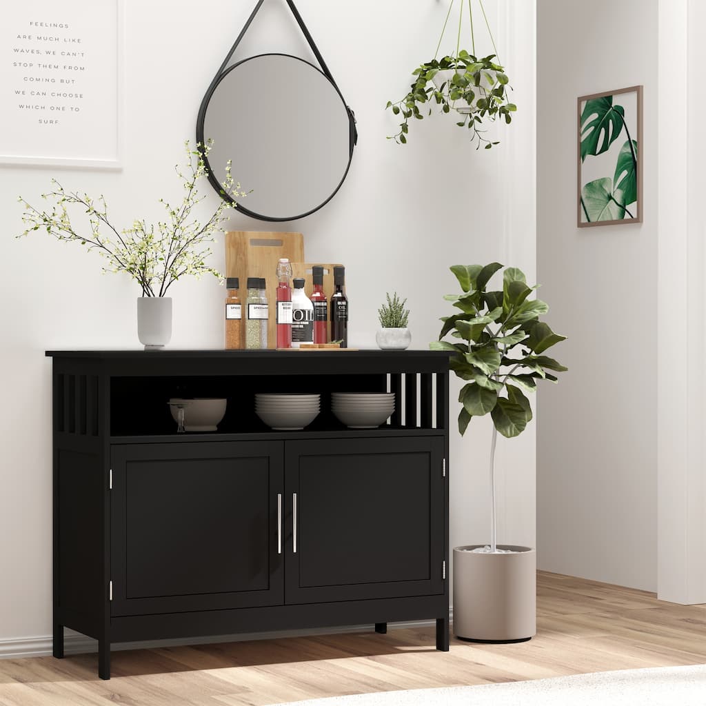 Sideboard Buffet Cabinet with 2-Level Shelf and Open Compartment