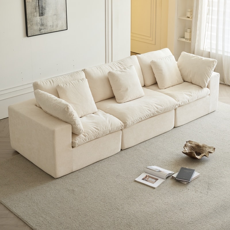Modular Sectional Sofa with 33D High Density Sponge, Waterproof Flannel Fabric Compression Couch with Square Arms and Pillows
