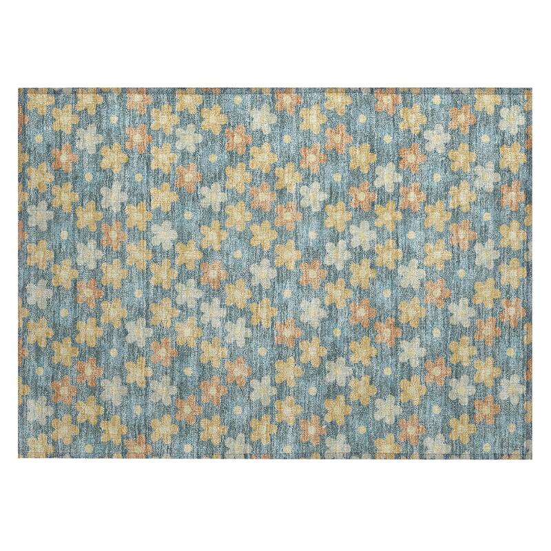 Machine Washable Indoor/ Outdoor Floral Kechi Chantille Rug