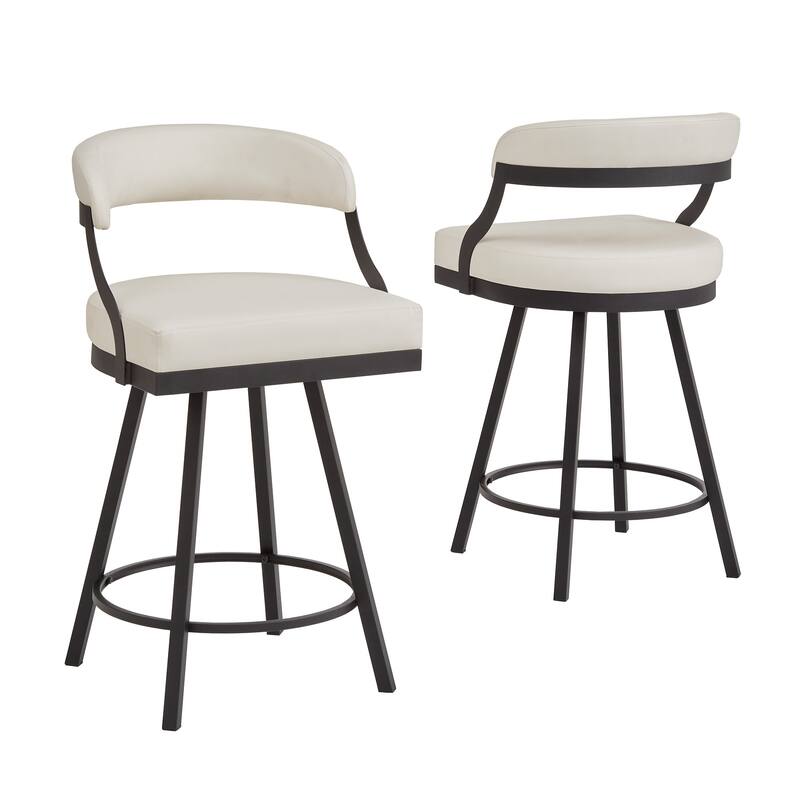 Bacalar Black Finish Metal Vegan Leather Swivel Chair (Set of 2) by iNSPIRE Q Modern - White - Counter Height
