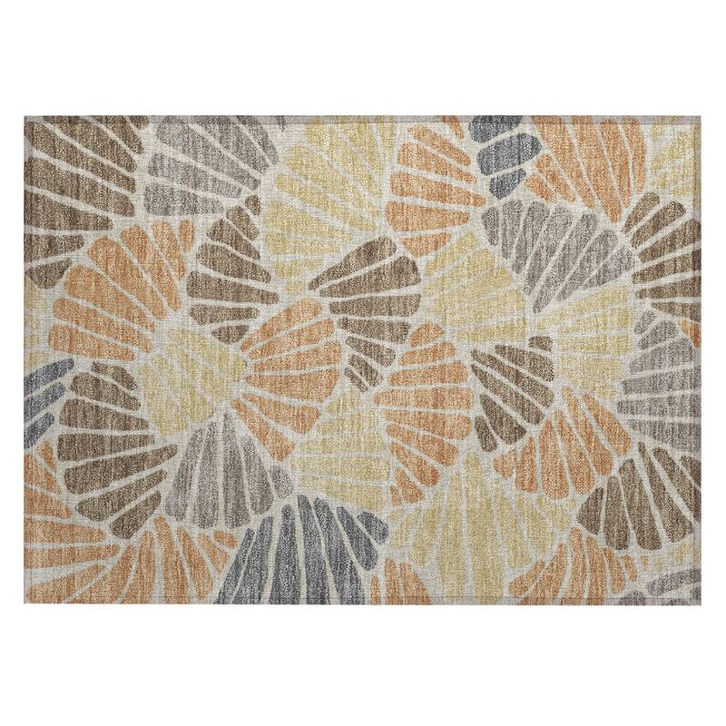 Machine Washable Indoor/ Outdoor Floral Modern Chantille Rug