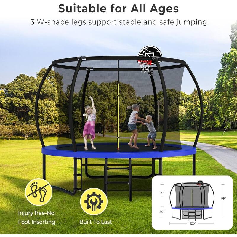 10FT/12FT Upgrade Outdoor Trampoline for Kids and Adults, Pumpkin Trampolines with Curved Poles