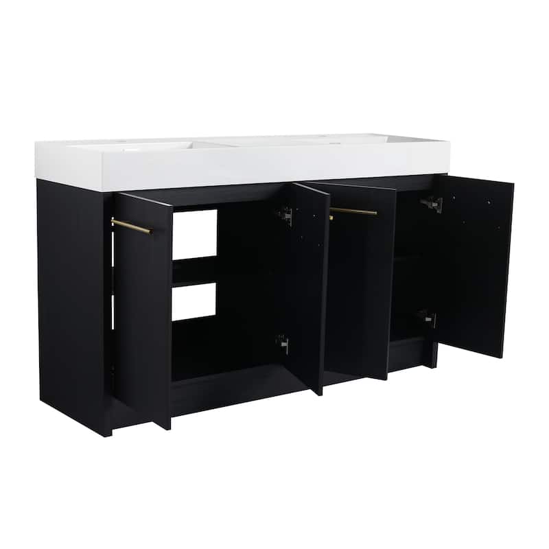 60 inch Plywood Freestanding Bathroom Vanity with Resin Double Sink - 60" x 18" x 35"