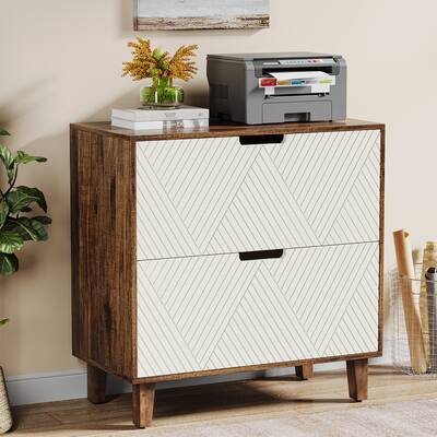 2 Drawer Lateral File Cabinet, Large Office Filing Cabinet for Legal/ Letter/A4 Size Files, Wood Printer Stand with Drawers
