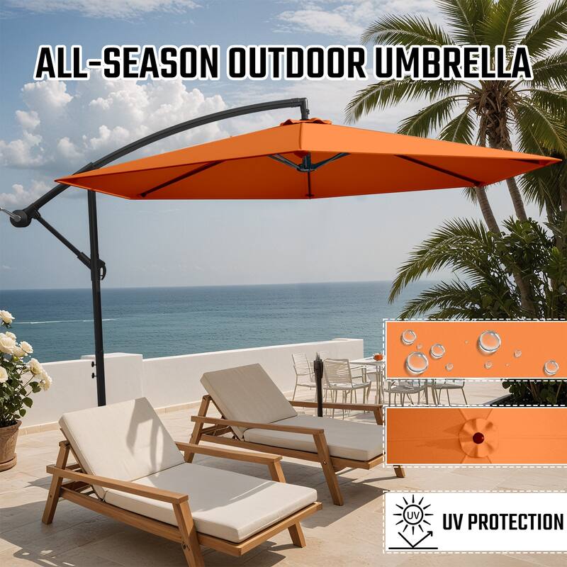 Patiowell 10ft Cantilever Patio Umbrella, Offset Hanging Outdoor Table Umbrella with Tilt Crank, 6 Sturdy Ribs and Cross Base