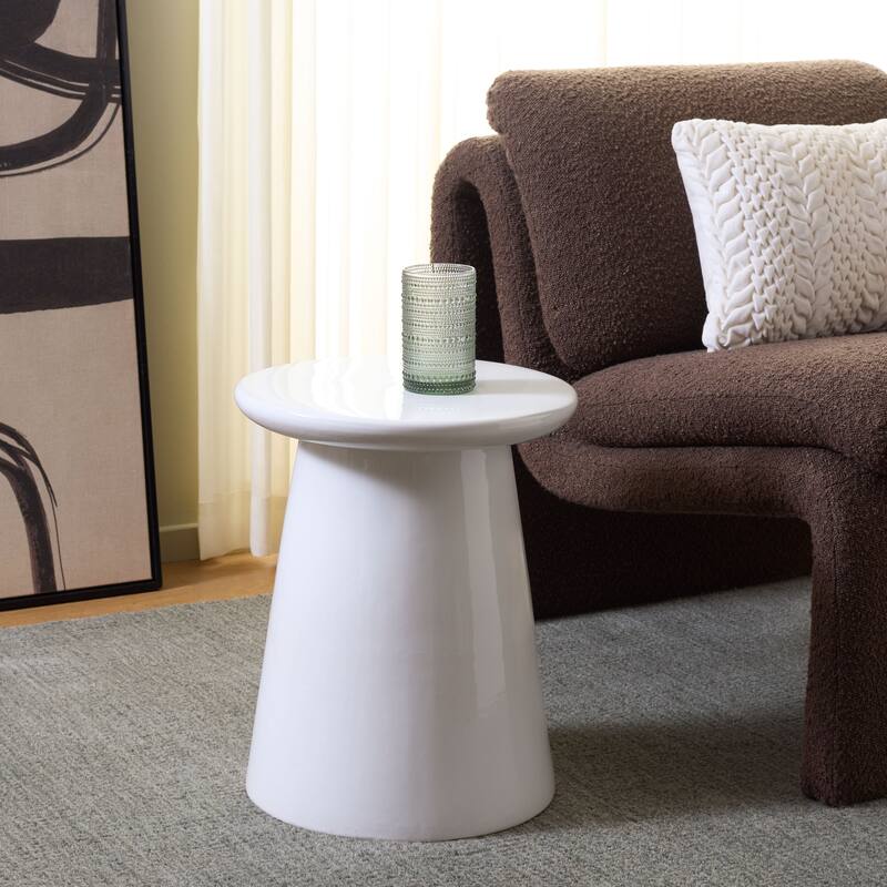 SAFAVIEH Home Thena, 18-inch, Ceramic Garden Stool - 14"W x 14"D x 18"H - Light Cream