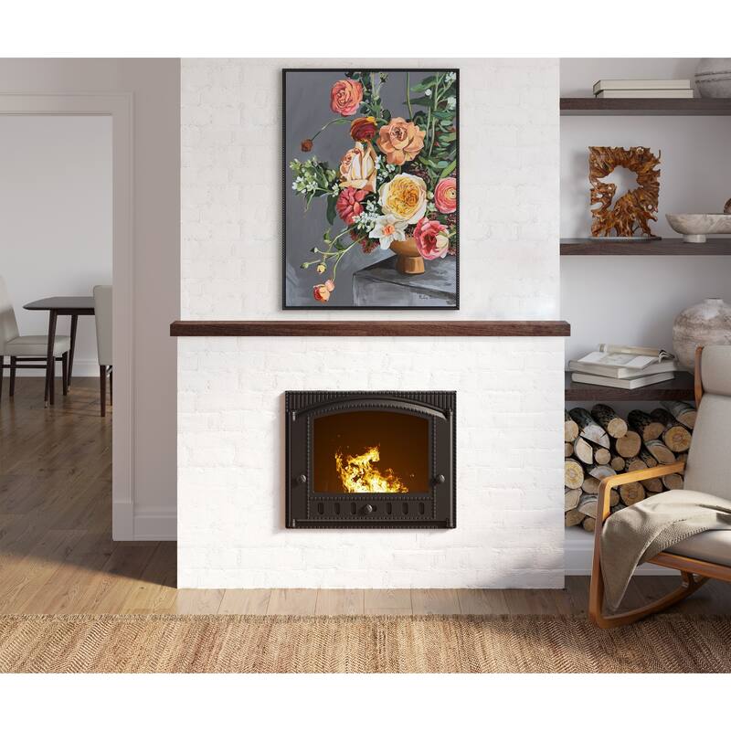 Kate and Laurel Sylvie Beaded Floral Emergence Framed Canvas by Mackenzie Nelson