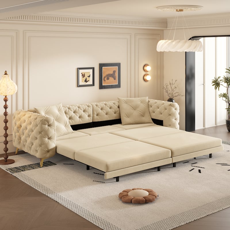 97.7" 3-in-1 Convertible Sleeper Sofa, Pull Out Sofa Bed with Ottoman, 4-Seater for Small Spaces & Apartments