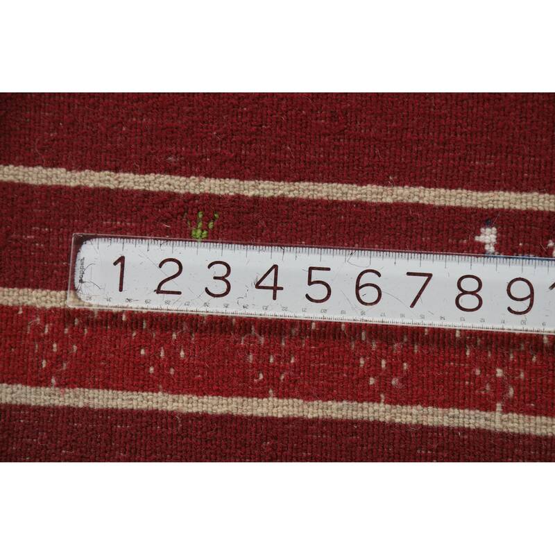 Striped Red Gabbeh Indian Runner Rug Hand-Knotted Wool Carpet - 2'7" x 7'8"