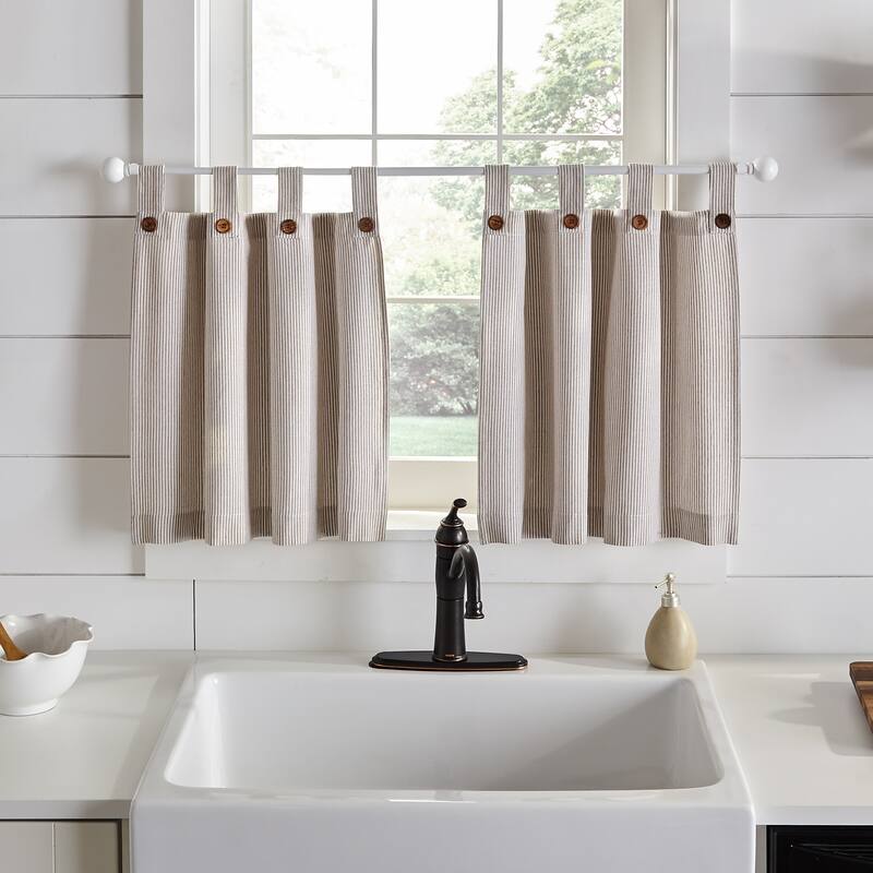 Tucker Ticking Stripe Kitchen Curtain Tier Set - 30"w x 24"l - Linen