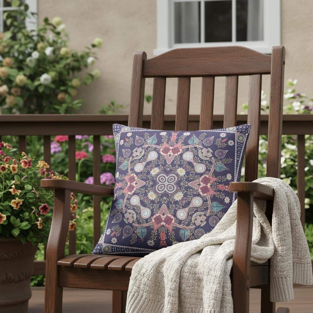 HomeRoots 18" x 18" Purple Blown Seam Paisley Indoor Outdoor Throw Pillow - 18.00' X '5.00' X '18.00