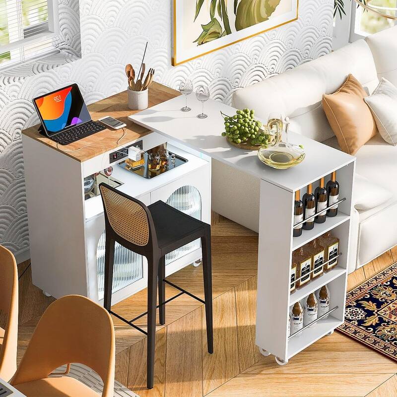 Kitchen Island Cart with Extended Table and Power Outlets